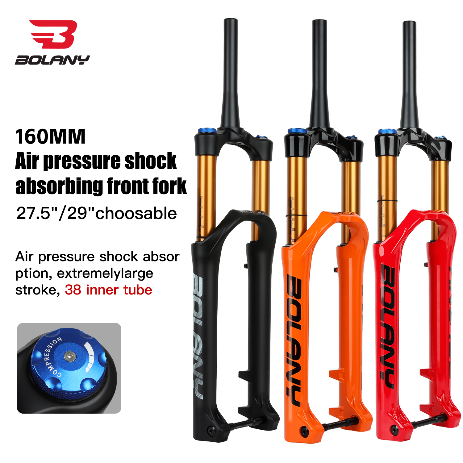 Mtb Fork Air - BOLANY 38mm Stanchion Bike Fork MTB