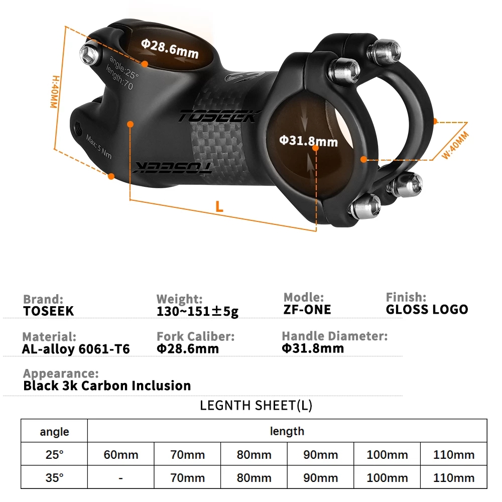 TOSEEK Bike Stem 31.8mm Handle - Handlebar Riser Stem のレビューと価格