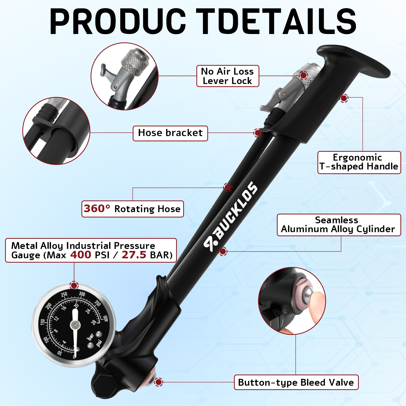 BUCKLOS 400PSI Bicycle Shock P - Mtb Fork Air のレビューと価格
